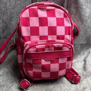 Trendy Pink Checkered Backpack